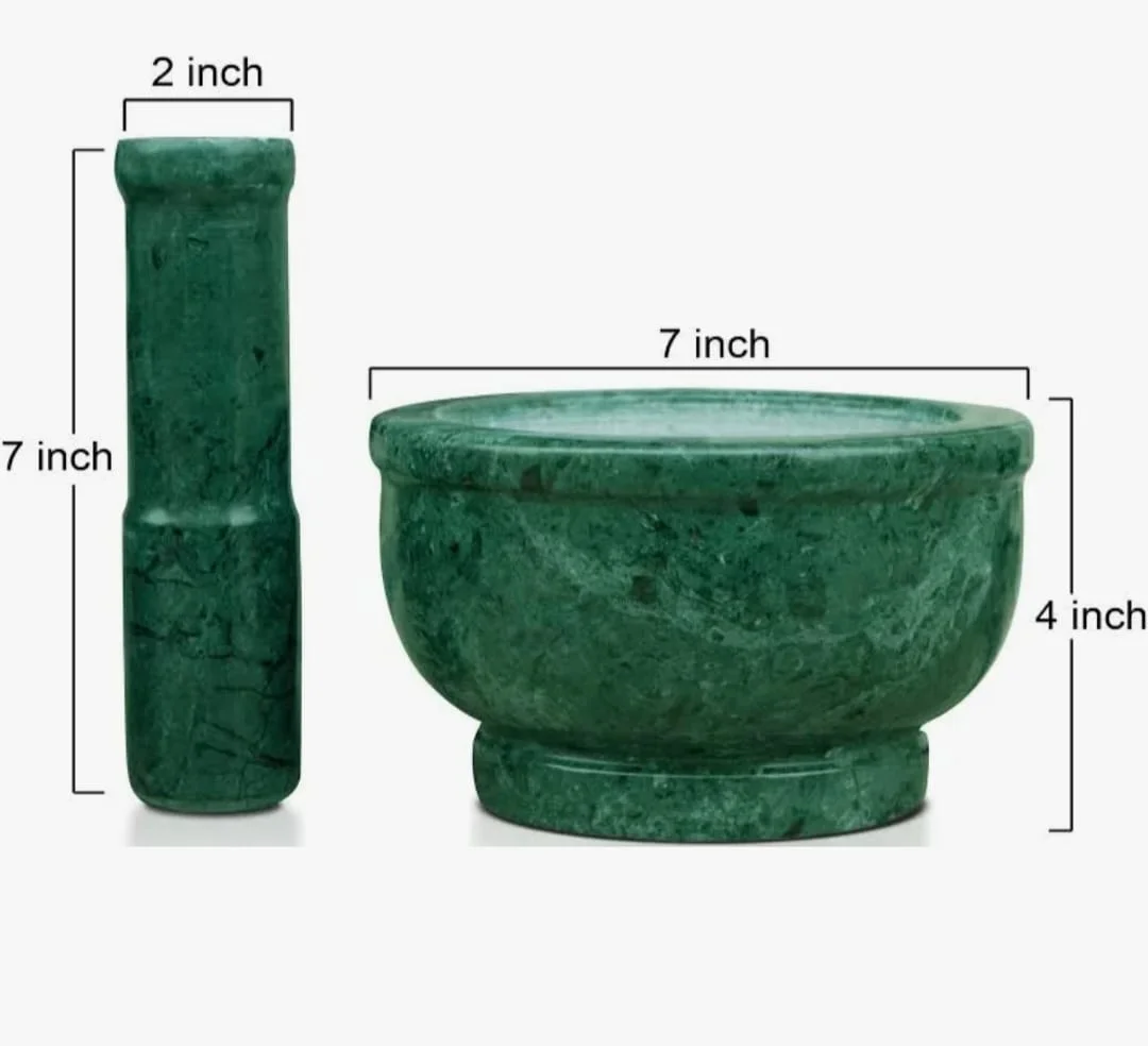 Premium Green Marble Mortar and Pestle Set for Spices Herbs Grinding Kitchen Cooking Indian Masala Stone Bowl Heavy Duty Handheld Herb Grinder Home Ayurveda image 4