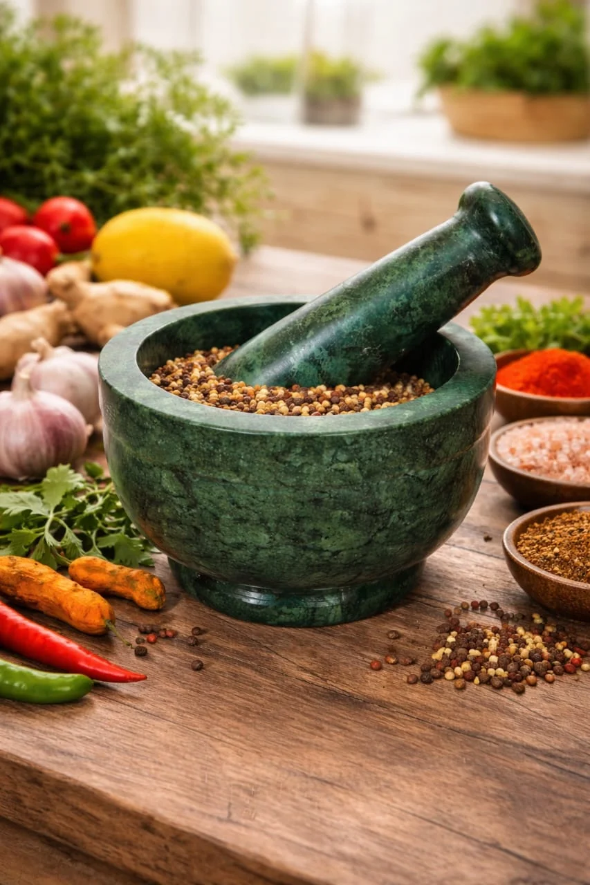 Premium Green Marble Mortar and Pestle Set for Spices Herbs Grinding Kitchen Cooking Indian Masala Stone Bowl Heavy Duty Handheld Herb Grinder Home Ayurveda image 1