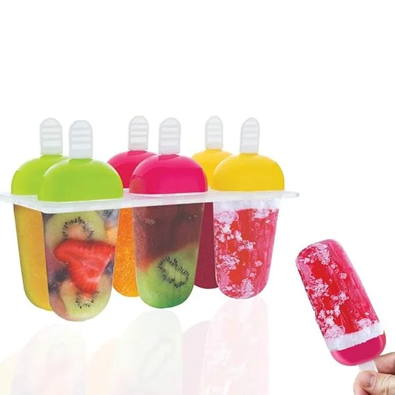 Silicone Ice Cream Popsicle Mould with Lid and Reusable Sticks BPA Free Ice Candy Maker Tray for Kulfi Fruit Pops Ice Lollies Homemade Frozen Dessert Maker for Kids Family 4 Cavity Multicolour image 2