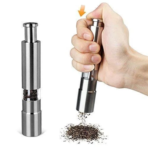 Stainless Steel Manual Salt and Pepper Grinder with Adjustable Ceramic Grinding Core, Hand Press Pepper Mill for Black Pepper Sea Salt Kitchen Spice Grinder Tool image 1