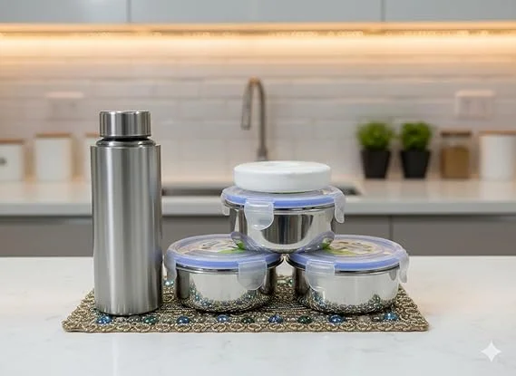 Premium Stainless Steel Insulated Executive Lunch Box Set with Airtight Containers, Water Bottle, and Heavy-Duty Thermal Carry Bag Stainless Steel Insulated Executive Lunch Box Set 1.5 L image 2