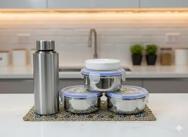 Premium Stainless Steel Insulated Executive Lunch Box Set with Airtight Containers, Water Bottle, and Heavy-Duty Thermal Carry Bag Stainless Steel Insulated Executive Lunch Box Set 1.5 L thumbnail 1