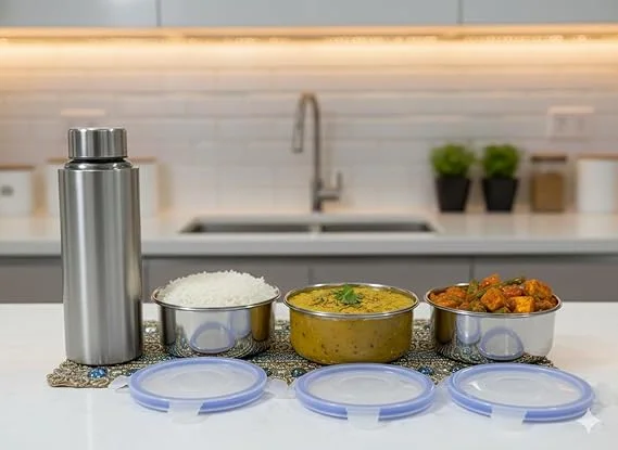 Premium Stainless Steel Insulated Executive Lunch Box Set with Airtight Containers, Water Bottle, and Heavy-Duty Thermal Carry Bag Stainless Steel Insulated Executive Lunch Box Set 1.5 L image 3
