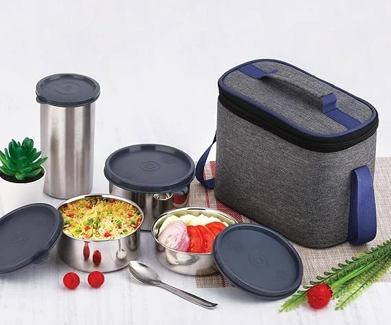 Premium Stainless Steel Insulated Executive Lunch Box Set with Airtight Containers, Water Bottle, and Heavy-Duty Thermal Carry Bag Stainless Steel Insulated Executive Lunch Box Set 9 L image 2
