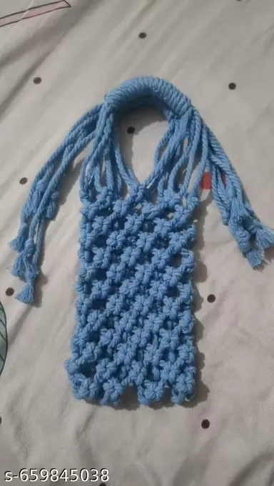 Handmade Macrame Mobile Sling Bag for Women Girls Blue Cotton Boho Phone Pouch Crossbody Mini Shoulder Bag Handwoven Knot Cell Phone Holder Travel Casual Fashion Purse thumbnail 2
