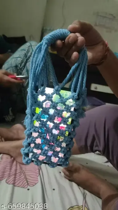 Handmade Macrame Mobile Sling Bag for Women Girls Blue Cotton Boho Phone Pouch Crossbody Mini Shoulder Bag Handwoven Knot Cell Phone Holder Travel Casual Fashion Purse thumbnail 3