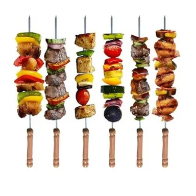 Stainless Steel BBQ Skewers with Wooden Handle Reusable Barbecue Grill Sticks Kabab Seekh Skewer Set for Tandoor Grill Paneer Chicken Vegetable BBQ Sticks thumbnail 3