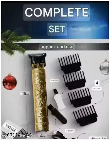 Vintage T9 Professional Hair Clipper & Beard Trimmer Cordless Rechargeable Grooming Kit with Gold Metal Body, USB Charging, Adjustable Blade and 4 Guide Combs for Men thumbnail 1