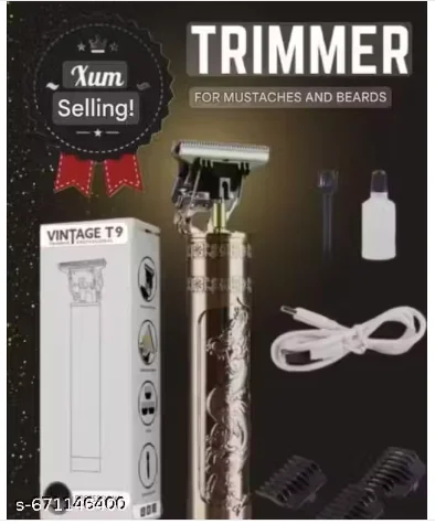 Vintage T9 Professional Hair Clipper & Beard Trimmer Cordless Rechargeable Grooming Kit with Gold Metal Body, USB Charging, Adjustable Blade and 4 Guide Combs for Men image 3