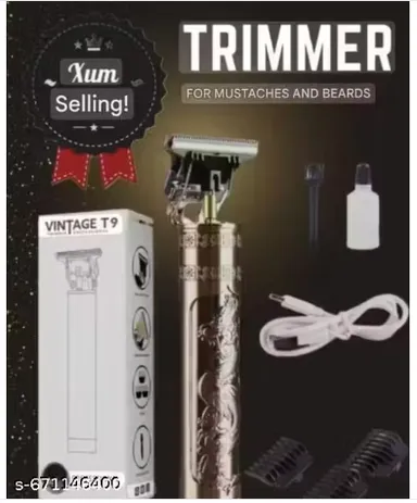 Vintage T9 Professional Hair Clipper & Beard Trimmer Cordless Rechargeable Grooming Kit with Gold Metal Body, USB Charging, Adjustable Blade and 4 Guide Combs for Men thumbnail 2