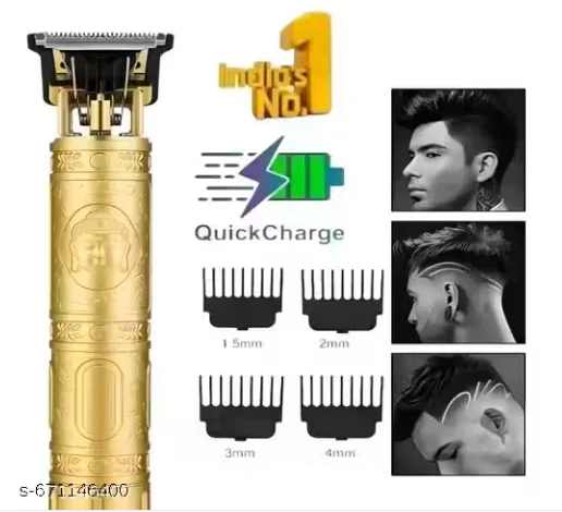 Vintage T9 Professional Hair Clipper & Beard Trimmer Cordless Rechargeable Grooming Kit with Gold Metal Body, USB Charging, Adjustable Blade and 4 Guide Combs for Men image 1