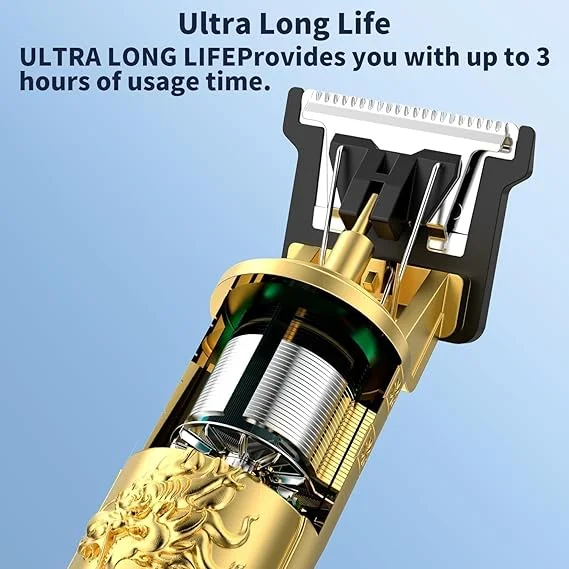 Vintage T9 Professional Hair Clipper & Beard Trimmer Cordless Rechargeable Grooming Kit with Gold Metal Body, USB Charging, Adjustable Blade and 4 Guide Combs for Men image 2