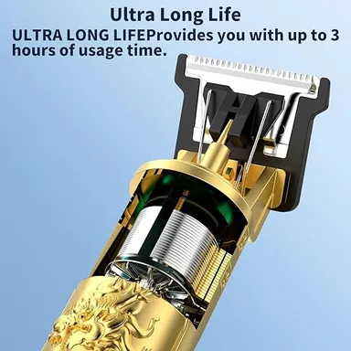 VINTAGE T9 Professional Hair Clipper, Gold Metal Body Beard Trimmer with USB Charging, Adjustable Blade, 4 Guide Combs, Cleaning Brush thumbnail 1