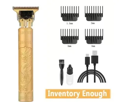VINTAGE T9 Professional Hair Clipper, Gold Metal Body Beard Trimmer with USB Charging, Adjustable Blade, 4 Guide Combs, Cleaning Brush thumbnail 1