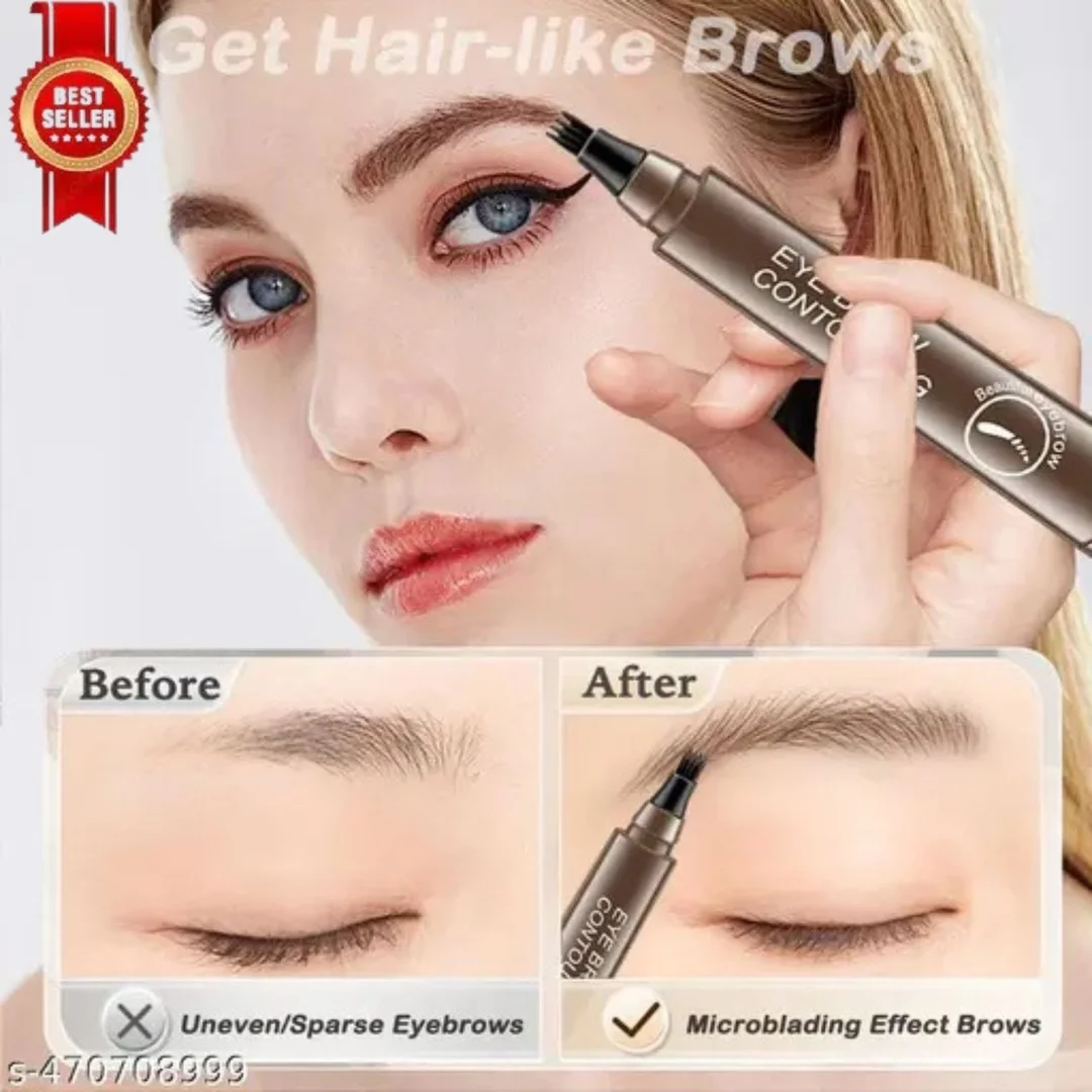 Waterproof Microblading Eyebrow Pen Brown 4 Tip Fork Eyebrow Tattoo Pen Natural Hair Stroke Brow Pencil Smudge Proof Long Lasting Eyebrow Makeup for Women image 3