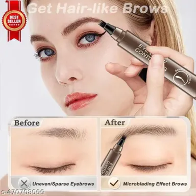 Waterproof Microblading Eyebrow Pen Brown 4 Tip Fork Eyebrow Tattoo Pen Natural Hair Stroke Brow Pencil Smudge Proof Long Lasting Eyebrow Makeup for Women thumbnail 2
