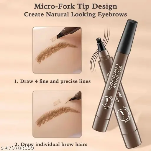 Waterproof Microblading Eyebrow Pen Brown 4 Tip Fork Eyebrow Tattoo Pen Natural Hair Stroke Brow Pencil Smudge Proof Long Lasting Eyebrow Makeup for Women image 4
