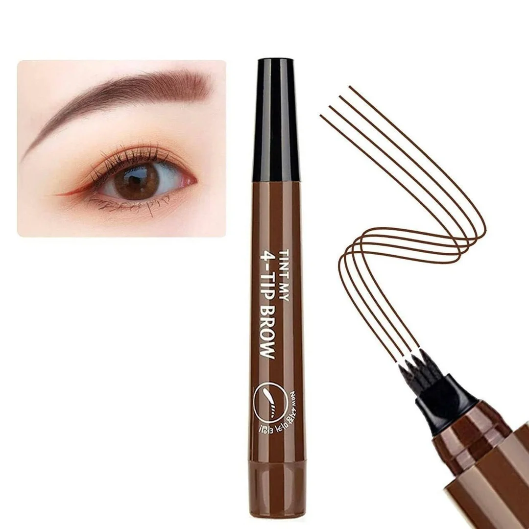 Waterproof Microblading Eyebrow Pen Brown 4 Tip Fork Eyebrow Tattoo Pen Natural Hair Stroke Brow Pencil Smudge Proof Long Lasting Eyebrow Makeup for Women image 5