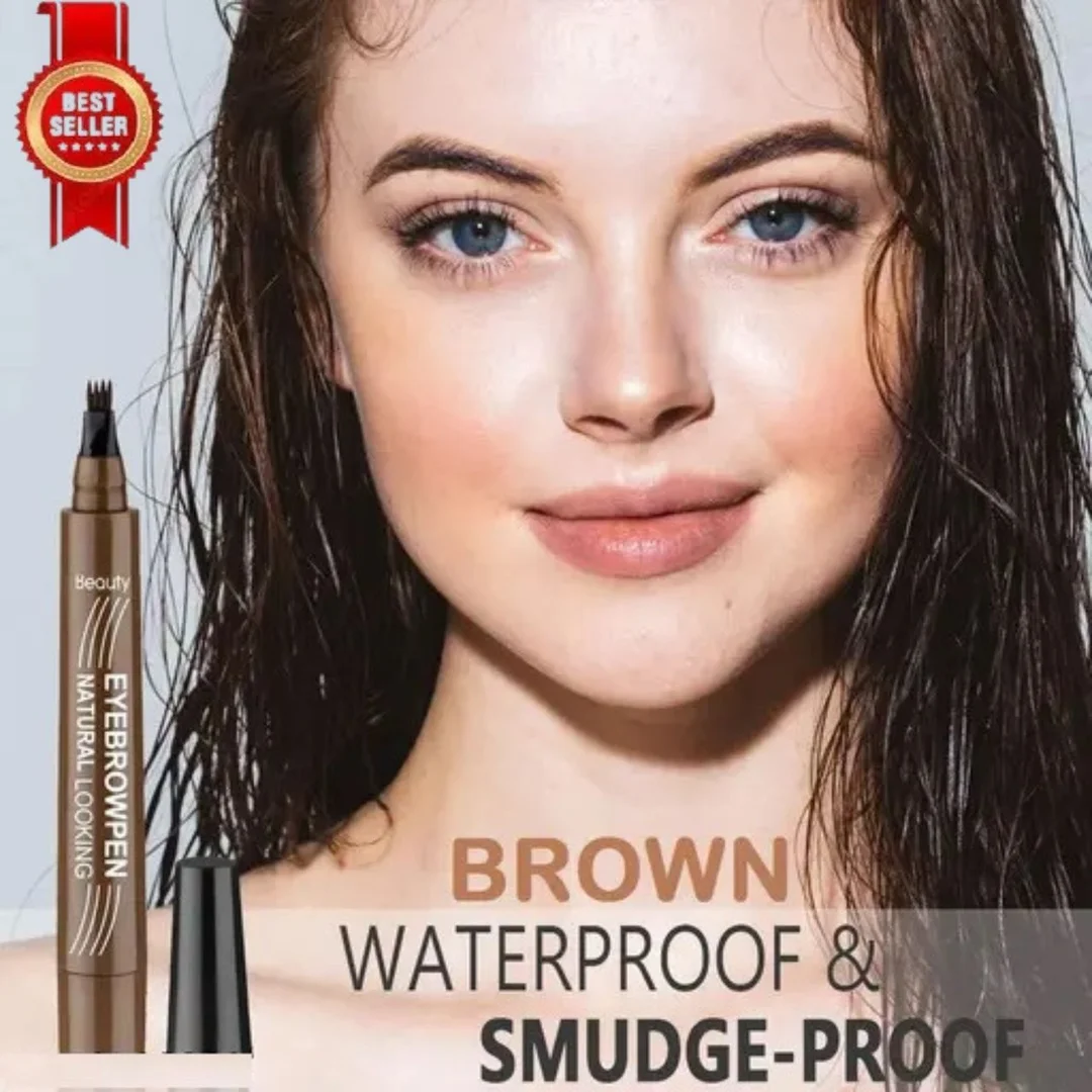 Waterproof Microblading Eyebrow Pen Brown 4 Tip Fork Eyebrow Tattoo Pen Natural Hair Stroke Brow Pencil Smudge Proof Long Lasting Eyebrow Makeup for Women image 1