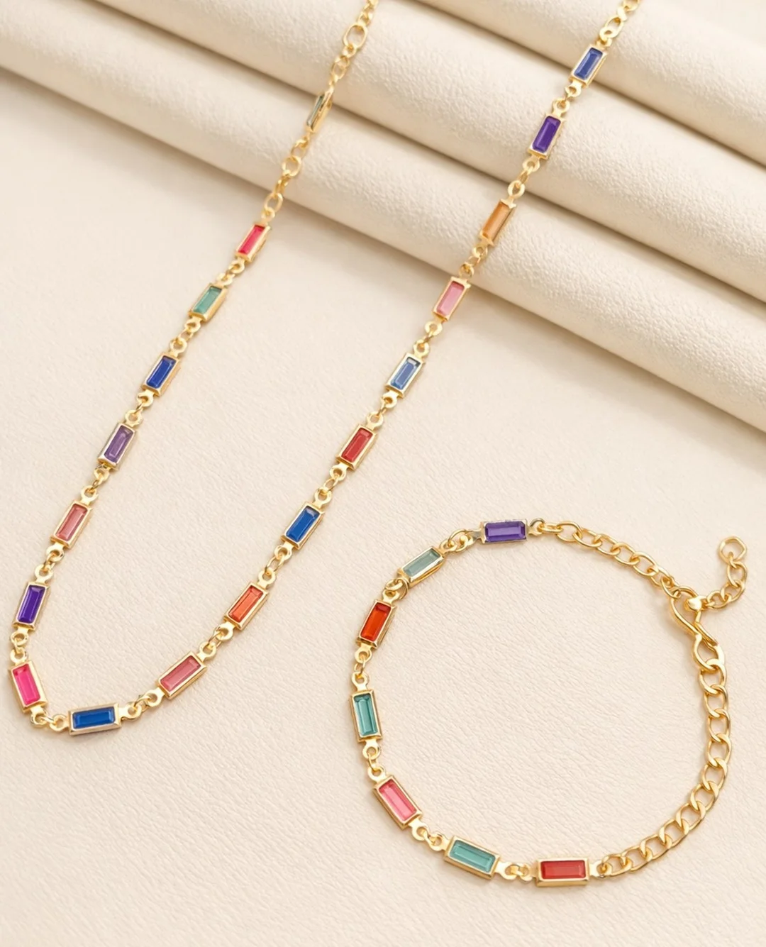Multicolor Stone Gold-Plated Necklace & Bracelet Combo Set for Women image 1