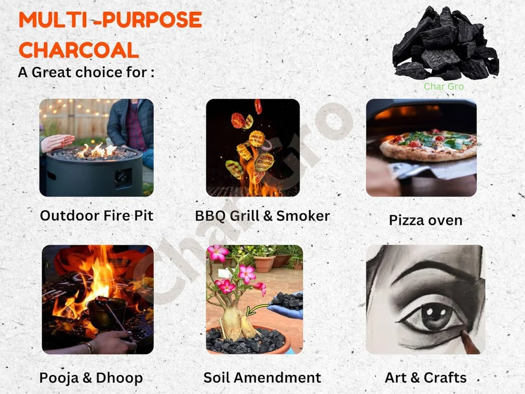 Natural Wood Charcoal Multipurpose Coal for Barbecue Grill Dhoop Havan Gardening Soil Charcoal Lump BBQ Fuel Activated Charcoal Pieces for Home and Outdoor Cooking image 4