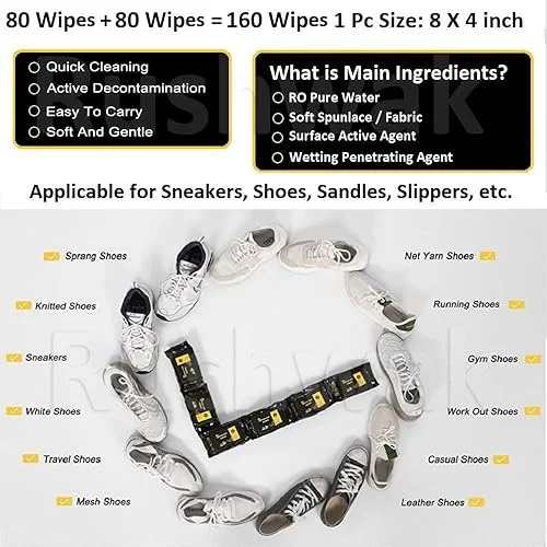 Shoe Cleaning Wet Wipes Sneaker Cleaning Wipes Instant Shoe Cleaner Tissue Gentle Formula Leather Canvas Shoe Cleaning Wipes Portable Sneaker Care Wipes image 2