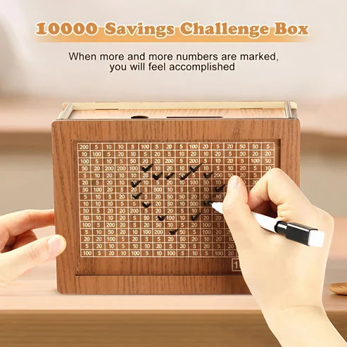 Wooden 1 Lakh Saving Challenge Box with Money Slot and Progress Tracker Board, Reusable Cash Saving Planner for 100000 Rupees Goal, Home Budget Saving Box Gift for Kids Adults Money Management Challenge image 3