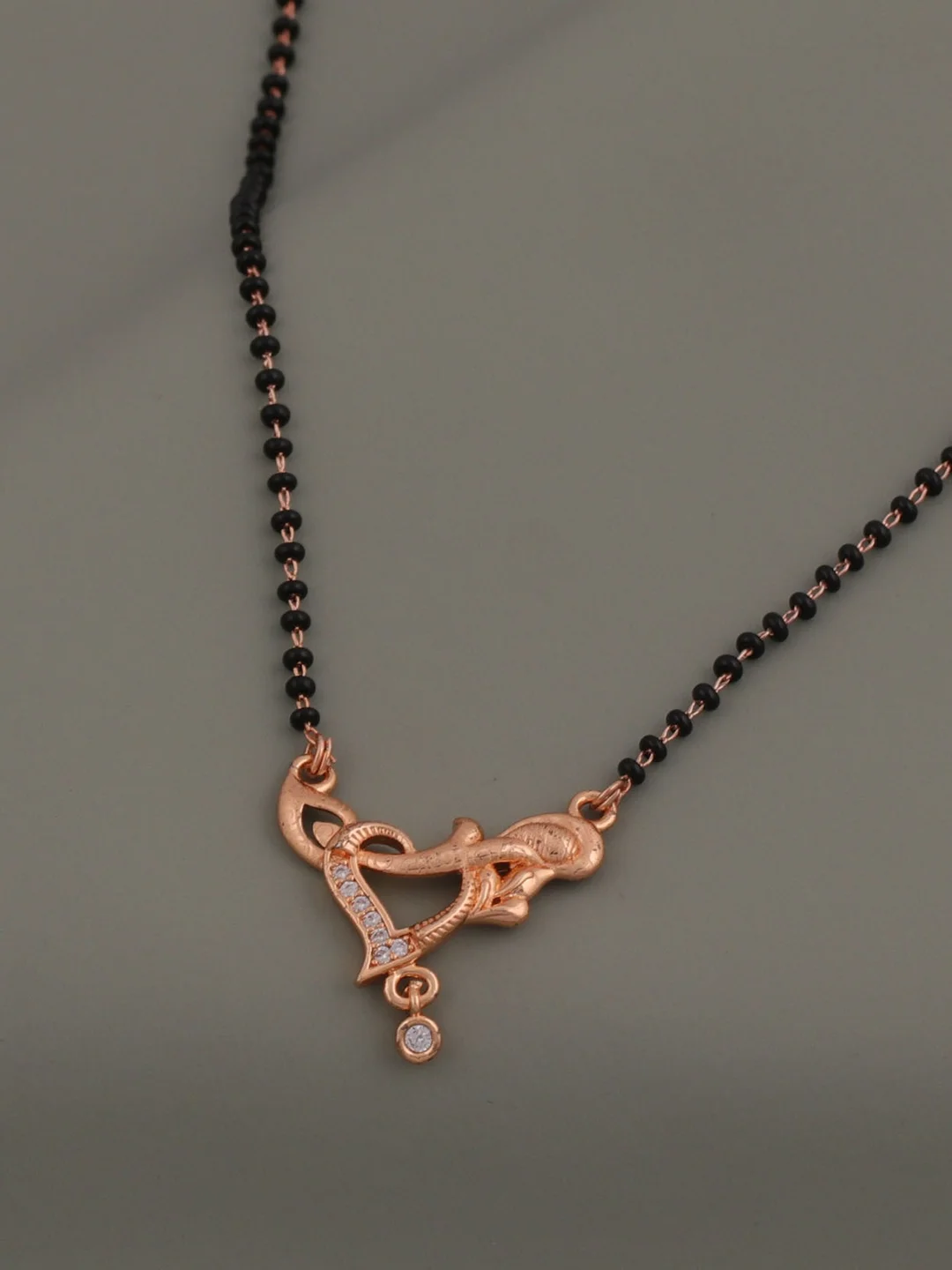 Traditional Black Beads Mangalsutra Necklace for Women Gold Plated Heart Pendant Mangalsutra Chain with American Diamond Bridal Wedding Jewellery Daily Wear Mangalsutra Necklace image 2