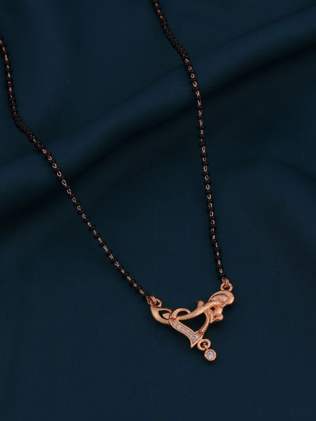 Traditional Black Beads Mangalsutra Necklace for Women Gold Plated Heart Pendant Mangalsutra Chain with American Diamond Bridal Wedding Jewellery Daily Wear Mangalsutra Necklace image 3