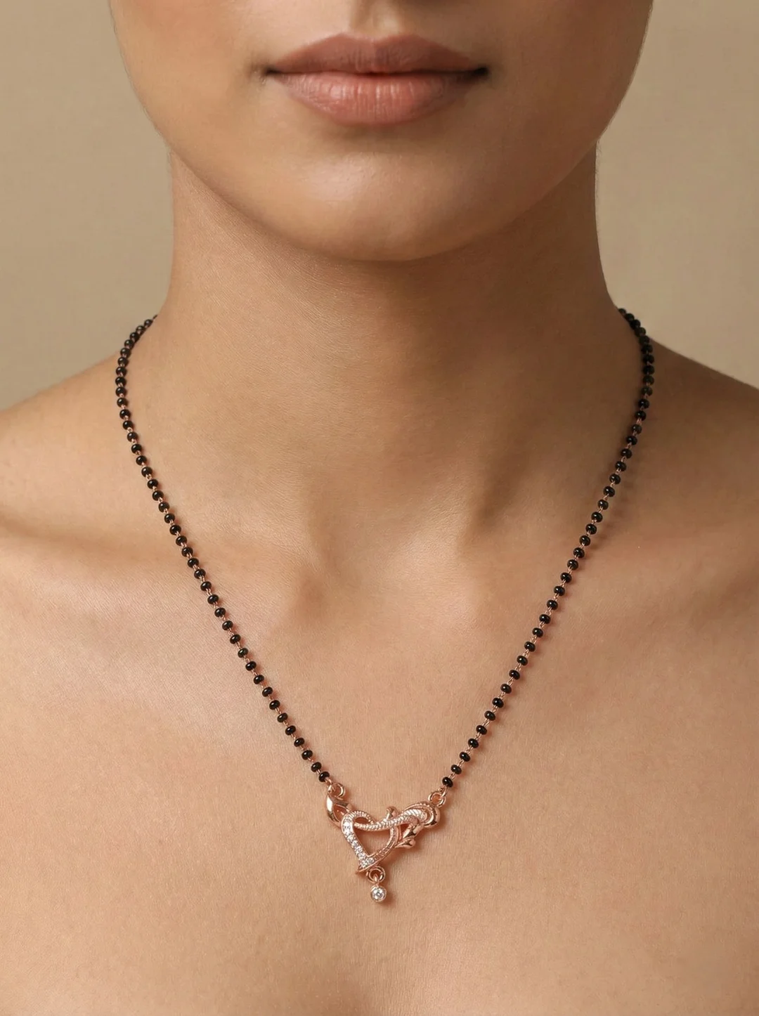 Traditional Black Beads Mangalsutra Necklace for Women Gold Plated Heart Pendant Mangalsutra Chain with American Diamond Bridal Wedding Jewellery Daily Wear Mangalsutra Necklace image 5