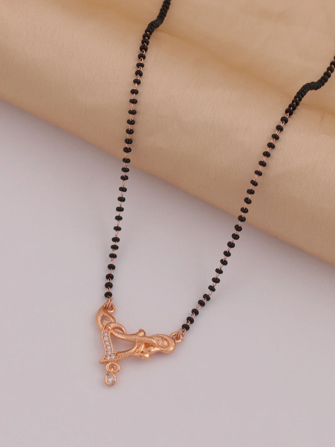 Traditional Black Beads Mangalsutra Necklace for Women Gold Plated Heart Pendant Mangalsutra Chain with American Diamond Bridal Wedding Jewellery Daily Wear Mangalsutra Necklace image 1