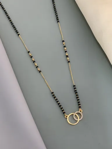 Gold Plated Mangalsutra Necklace for Women with Black Beads Double Ring Pendant Cubic Zirconia Wedding Mangalsutra Chain Traditional Indian Bridal Jewellery thumbnail 2