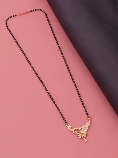Gold Plated Traditional Mangalsutra Necklace for Women with Black Beads Chain, Designer Pendant with Stone Studded Floral Pattern, Lightweight Bridal Mangalsutra Jewellery for Daily Wear Wedding Gift thumbnail 2