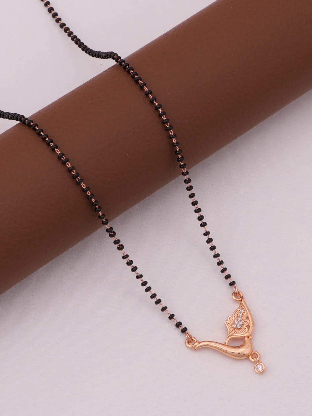 Rose Gold Peacock Mangalsutra Necklace with Black Beads and Cubic Zirconia Pendant for Women Traditional Indian Mangalsutra Jewellery Daily Wear Bridal Ethnic Chain image 2