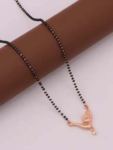 Rose Gold Peacock Mangalsutra Necklace with Black Beads and Cubic Zirconia Pendant for Women Traditional Indian Mangalsutra Jewellery Daily Wear Bridal Ethnic Chain thumbnail 1