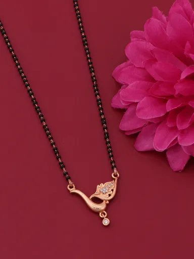 Rose Gold Peacock Mangalsutra Necklace with Black Beads and Cubic Zirconia Pendant for Women Traditional Indian Mangalsutra Jewellery Daily Wear Bridal Ethnic Chain thumbnail 2