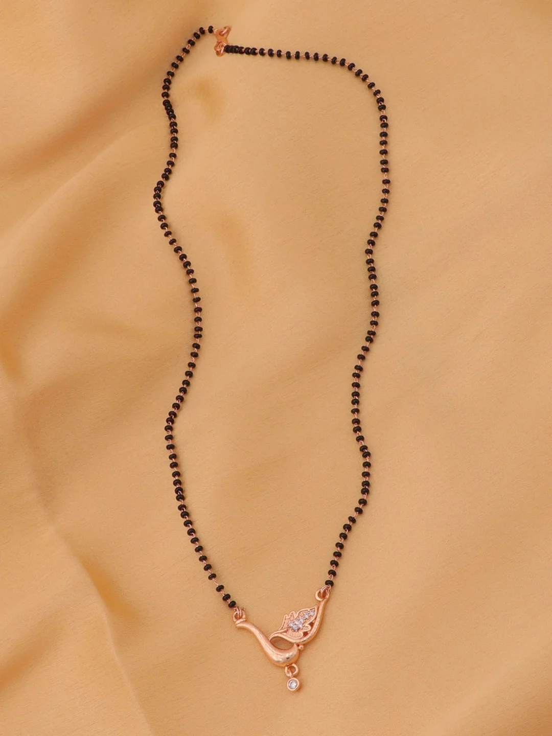 Rose Gold Peacock Mangalsutra Necklace with Black Beads and Cubic Zirconia Pendant for Women Traditional Indian Mangalsutra Jewellery Daily Wear Bridal Ethnic Chain image 4