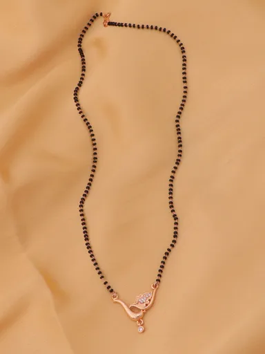 Rose Gold Peacock Mangalsutra Necklace with Black Beads and Cubic Zirconia Pendant for Women Traditional Indian Mangalsutra Jewellery Daily Wear Bridal Ethnic Chain thumbnail 3