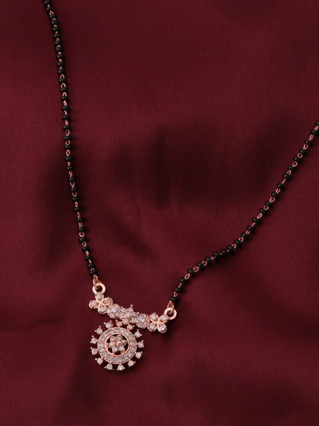 Traditional Black Bead Mangalsutra Necklace for Women Rose Gold Plated CZ Diamond Pendant Mangalsutra Chain Indian Bridal Jewellery Daily Wear Mangalsutra Necklace image 2