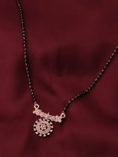 Traditional Black Bead Mangalsutra Necklace for Women Rose Gold Plated CZ Diamond Pendant Mangalsutra Chain Indian Bridal Jewellery Daily Wear Mangalsutra Necklace thumbnail 1