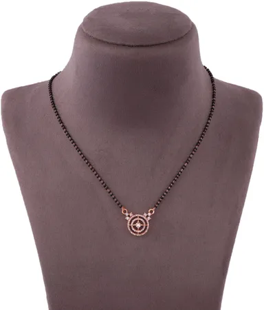 Traditional Black Bead Mangalsutra Necklace for Women Rose Gold Plated CZ Diamond Pendant Mangalsutra Chain Indian Bridal Jewellery Daily Wear Mangalsutra Necklace thumbnail 2
