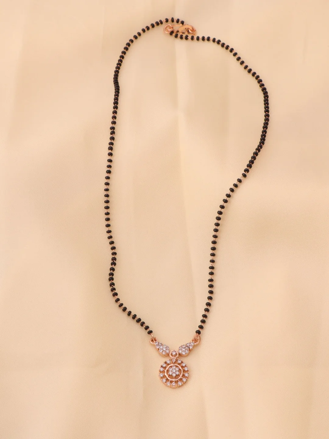 Traditional Black Bead Mangalsutra Necklace for Women Rose Gold Plated CZ Diamond Pendant Mangalsutra Chain Indian Bridal Jewellery Daily Wear Mangalsutra Necklace image 4