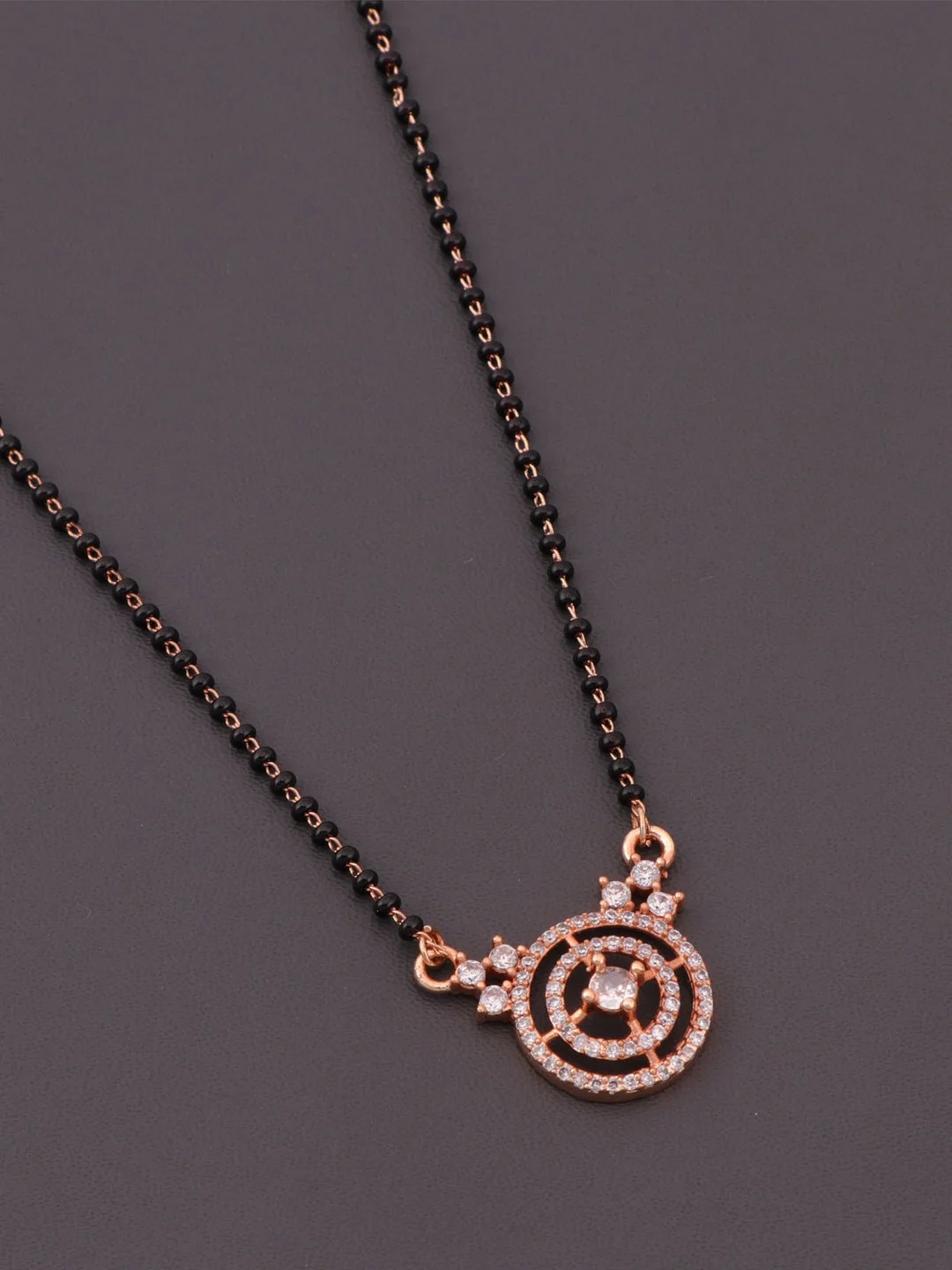 Traditional Black Bead Mangalsutra Necklace for Women Rose Gold Plated CZ Diamond Pendant Mangalsutra Chain Indian Bridal Jewellery Daily Wear Mangalsutra Necklace image 1