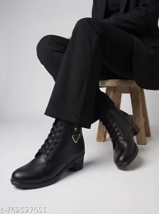Womens Black Ankle Length Zip Boots Low Heel Fashion Booties Comfortable Casual Formal Office Winter Boots Synthetic Leather Side Zip Ladies Footwear Womens Black Ankle Length Zip Boots Low Heel Fashion Booties Comfortable Casual Formal Office Winter Boot image 2