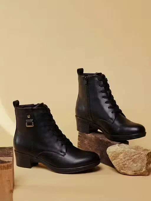 Womens Black Ankle Length Zip Boots Low Heel Fashion Booties Comfortable Casual Formal Office Winter Boots Synthetic Leather Side Zip Ladies Footwear Womens Black Ankle Length Zip Boots Low Heel Fashion Booties Comfortable Casual Formal Office Winter Boot image 1