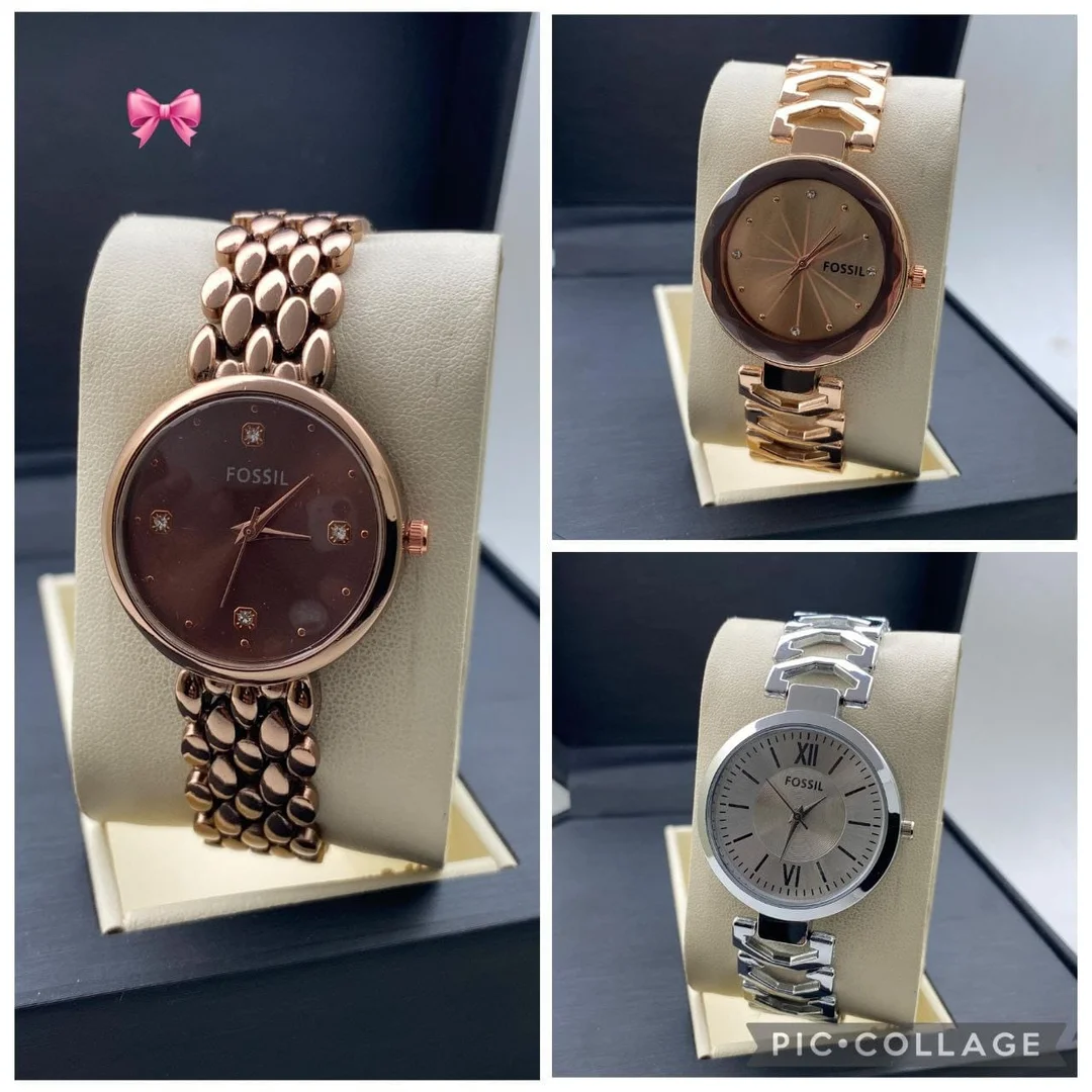 Fossil Women Luxury Stainless Stele Analog Quartz Wrist Watch Rose Gold Silver Bracelet Strap Diamond Dial Elegant Ladies Fashion Watch Gift for Women India buy 1 get 2 free image 1