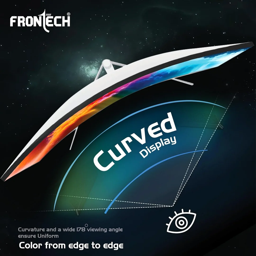 FRONTECH Ultima Series 27 Inch Curved LED Monitor| Refresh Rate 120Hz|3500R Curve| Full HD 1080p| Built in Speaker | Bezel Less Design | HDMI & VGA Ports (MON-0085, White) image 3