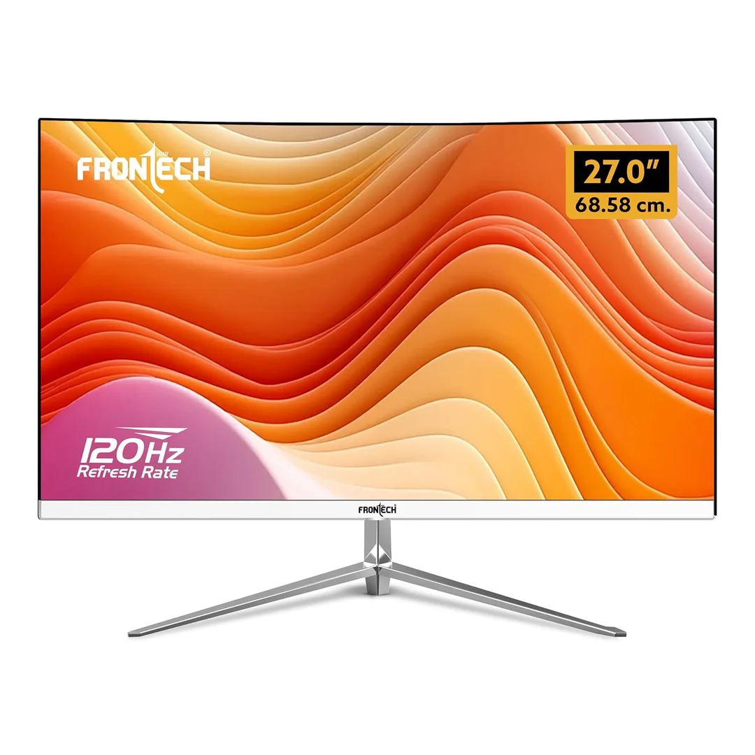 FRONTECH Ultima Series 27 Inch Curved LED Monitor| Refresh Rate 120Hz|3500R Curve| Full HD 1080p| Built in Speaker | Bezel Less Design | HDMI & VGA Ports (MON-0085, White) image 1
