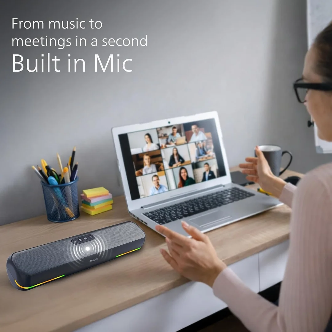 Philips TAB4120BL/94 Wireless Bluetooth Soundbar, 20W, 8H Playtime, Bluetooth 5.1, TWS Mode, RGB Light, LED Indicator, Built-in Mic, Voice Assistant, AUX/USB/TF Card Input, (Sky Blue) image 2