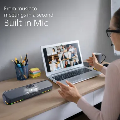Philips TAB4120BL/94 Wireless Bluetooth Soundbar, 20W, 8H Playtime, Bluetooth 5.1, TWS Mode, RGB Light, LED Indicator, Built-in Mic, Voice Assistant, AUX/USB/TF Card Input,  (Sky Blue) thumbnail 1